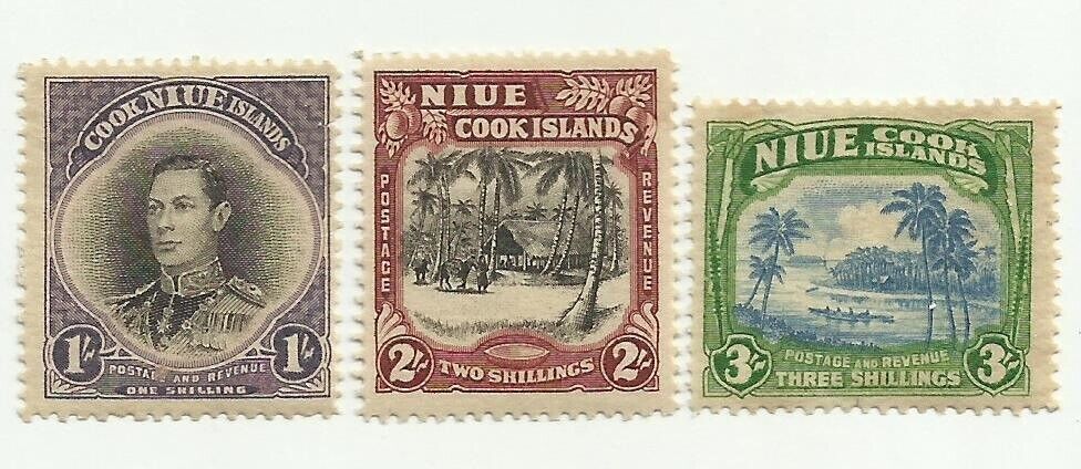 Niue - 1938 1sh - 3sh Pictorials, Higher Values - Sc#73/75 - Hm - E 1646