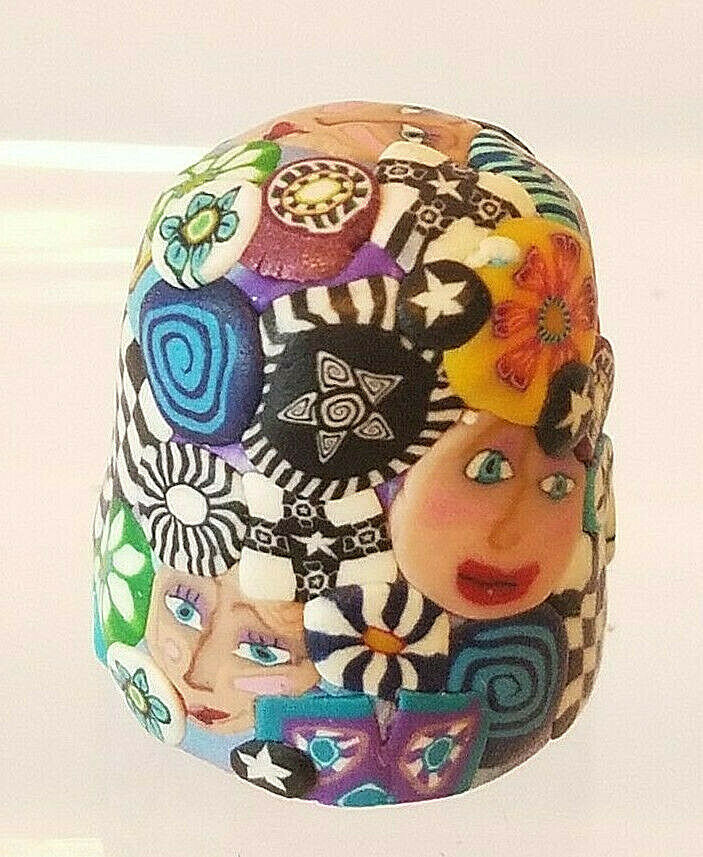 Mosaic Collage Millefiori Style Flowers Faces Patchwork Size 10 17mm Art Thimble