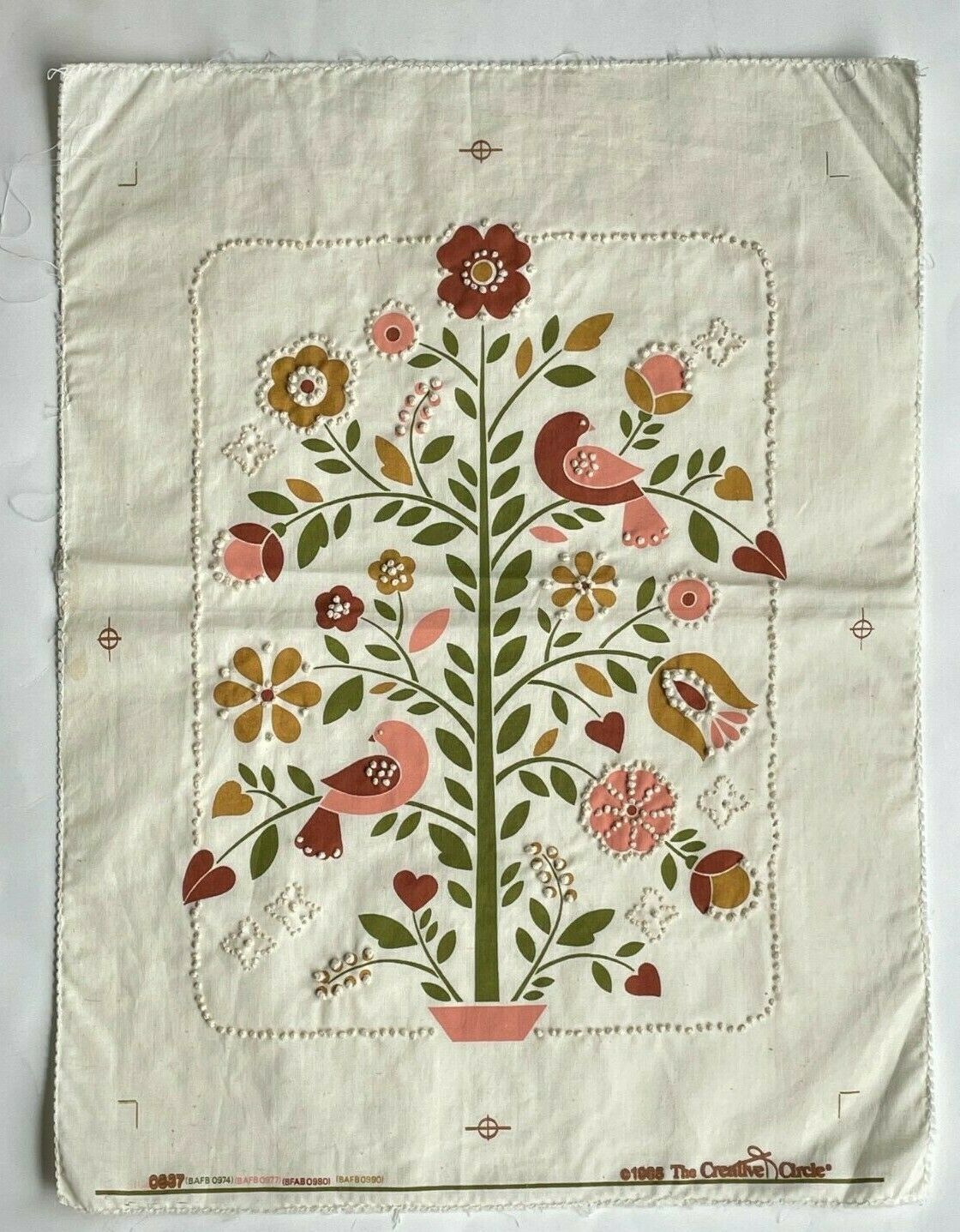 Vtg 1985 Creative Circle Pa Dutch Tree Candlewicking Completed Project 12" X16"