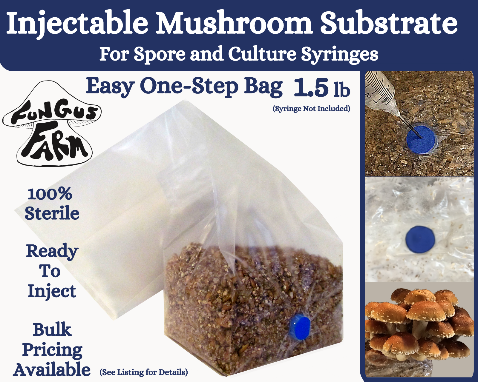 One-Step Mushroom Grow Bag Direct From Injection Substrate 1.5 lb