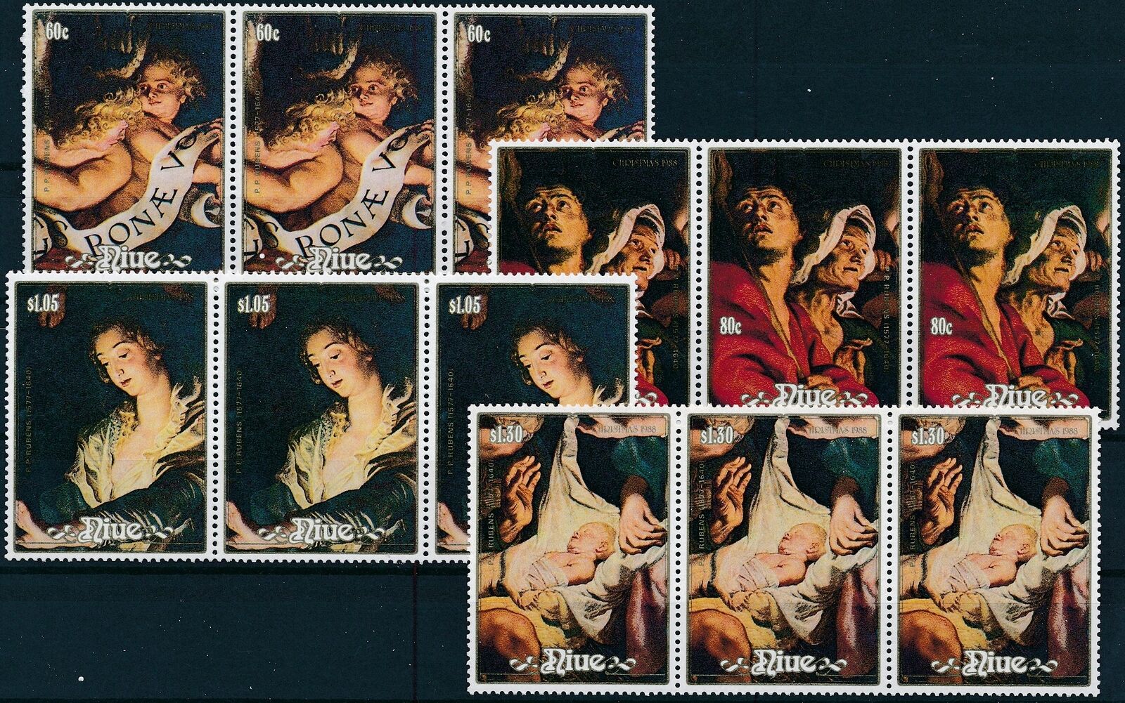 [p15675] Niue 1988 : Art -3x Good Set Very Fine Mnh Stamps In Strips