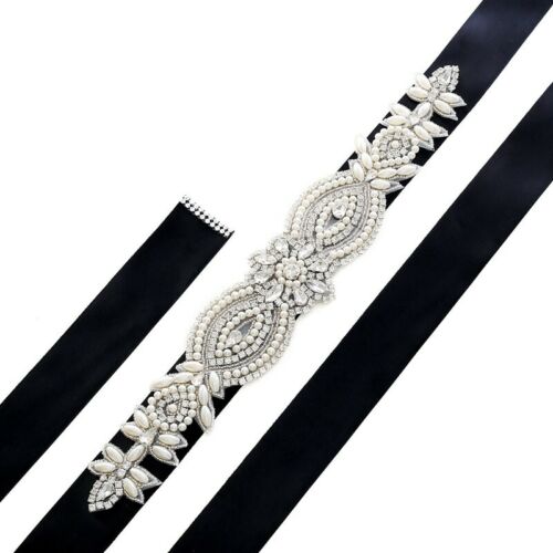 Vintage Pearl Beaded Crystal Bridal Sash Design Rhinestone Belt for Formal Dress