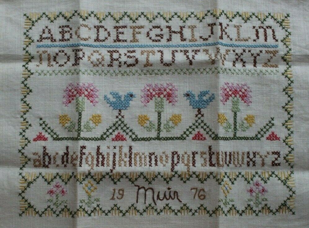 Paragon ABC 123 Sampler Flowers Hand Embroidered Completed Finished