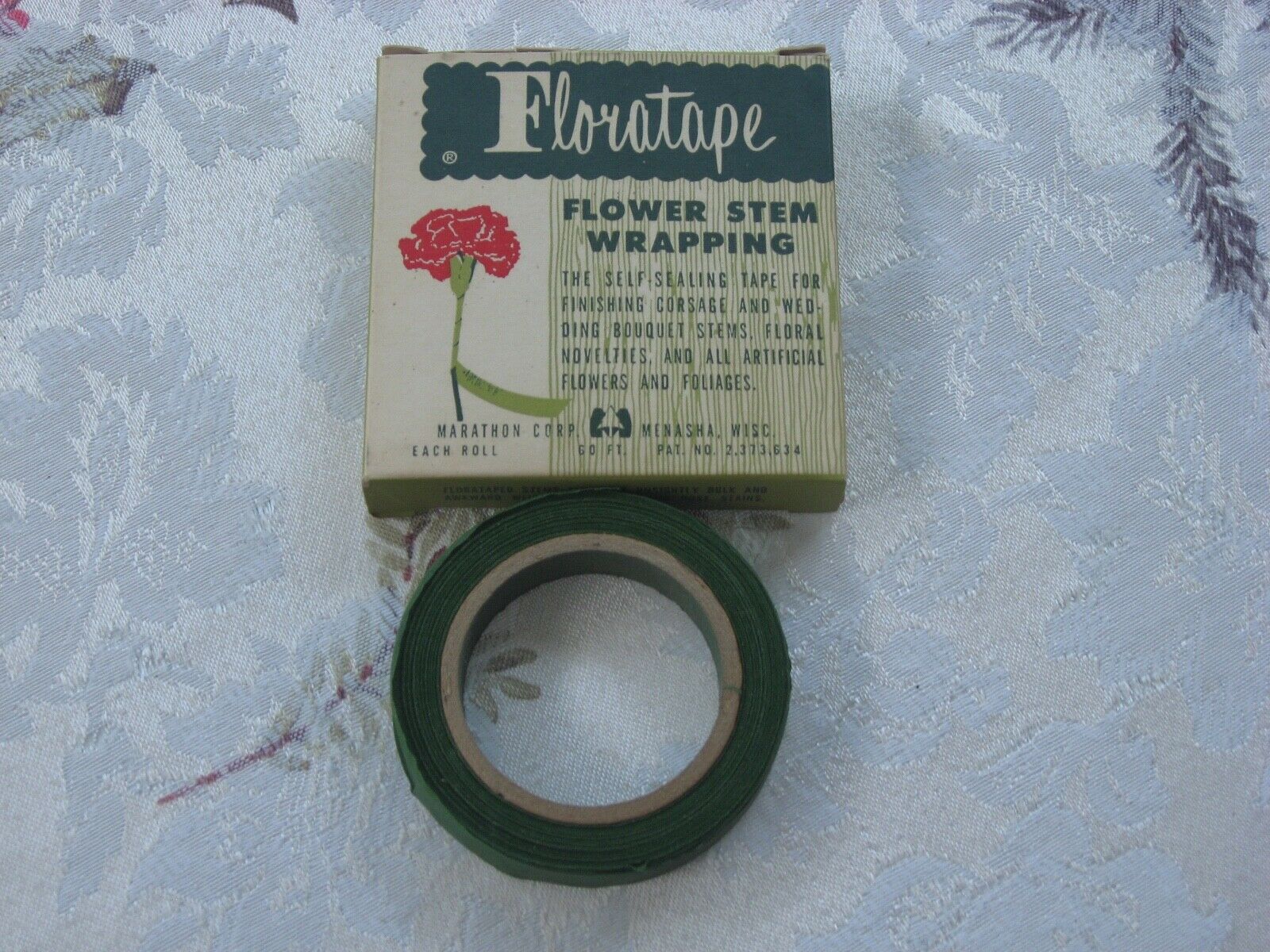 Vintage Original Owner 1960's Floratape Flower Stem Wrapping Green Self Sealing