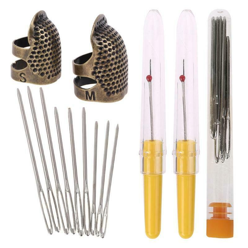 19pcs Sewing Tools Set Thimble Finger Protector Seam Rippers Large-eye Needles