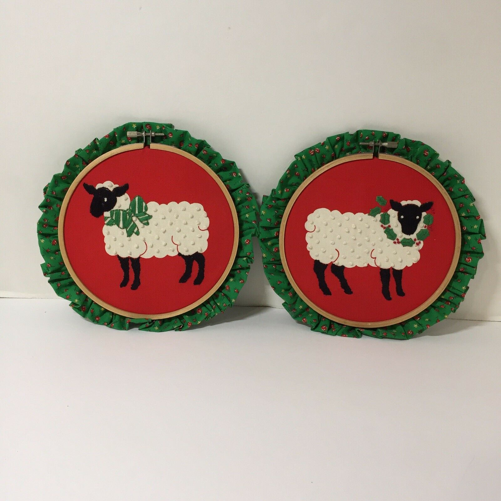 2 Sheep Finished And Framed Embroidered 8" Hoops