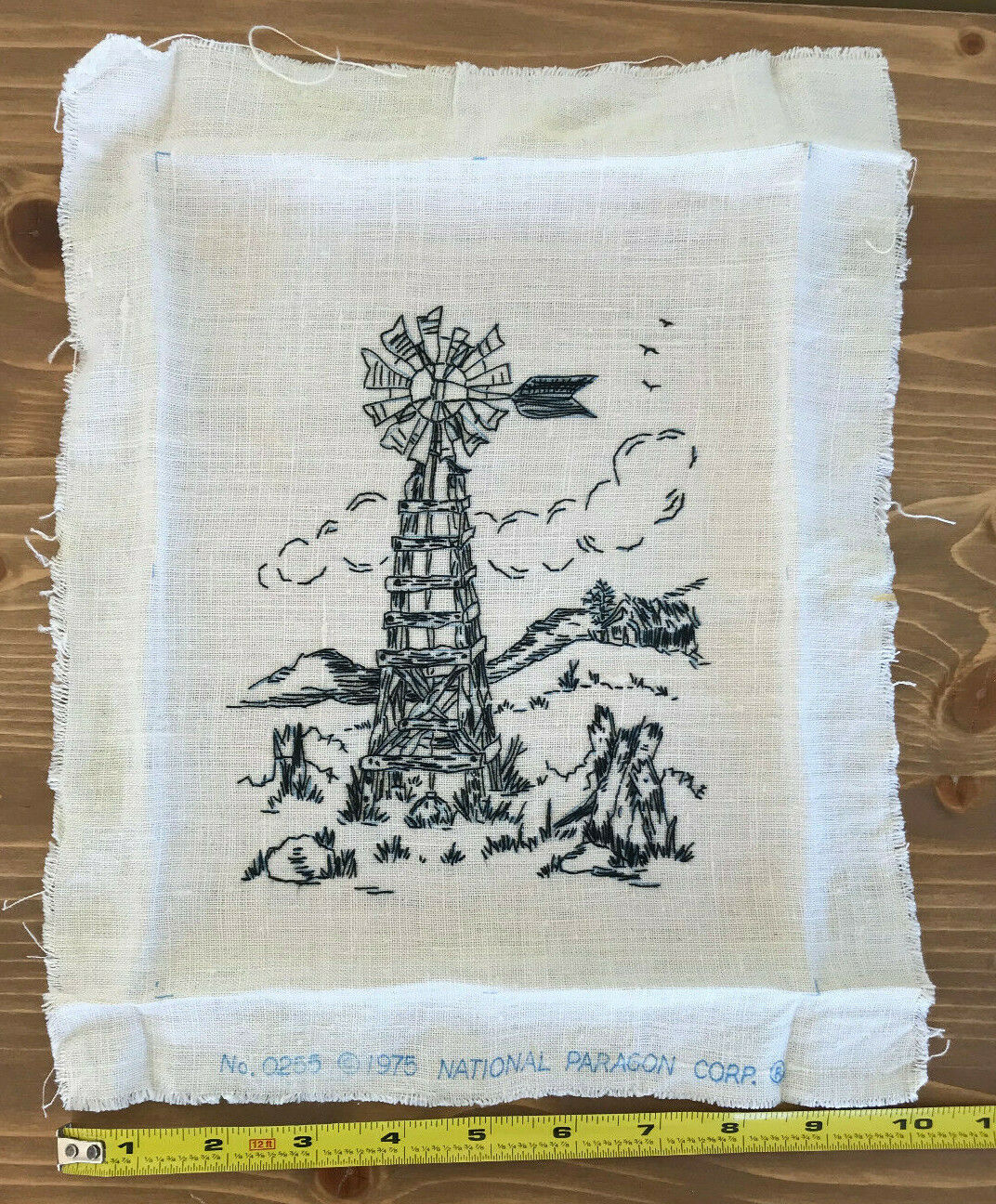 Vtg Completed Old Farmland Windmill Paragon #0255 Filo Hand Embroidery 1975
